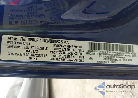 2015 Ram Promaster City Tradesman Slt z USA, uszkodzony, nr VIN ZFBERFBT1F6195279